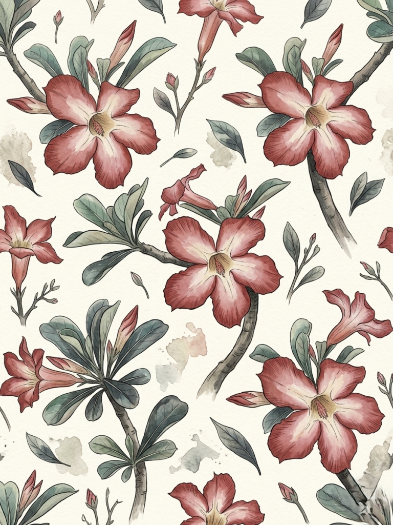 Original desert rose adenium botanical watercolor pattern
